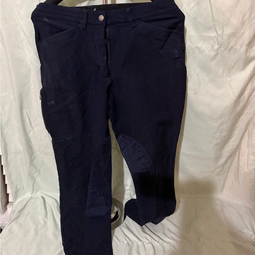Navy Equestrian Breeches with Silicone Grip Waistband Fouganza Knee Patch